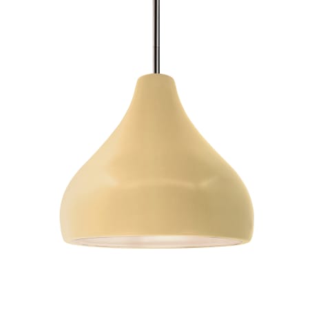 Justice Design Group Radiance 12" Wide LED Pendant with a Ceramic Muted Yellow Shade Brushed Nickel