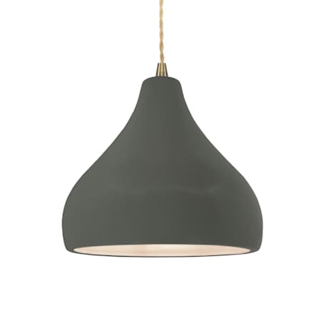 Justice Design Group Radiance 12" Wide LED Pendant with Twisted Beige Cord and Pewter Green Shade Antique Brass / Pewter Green