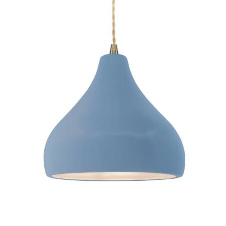 Justice Design Group Radiance 12" Wide LED Pendant with Twisted Beige Cord and Sky Blue Shade Antique Brass / Sky Blue
