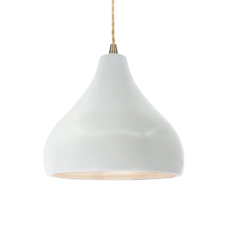 Justice Design Group Radiance 12" Wide Pendant with Twisted Beige Cord and Gloss White Shade Antique Brass / Gloss White