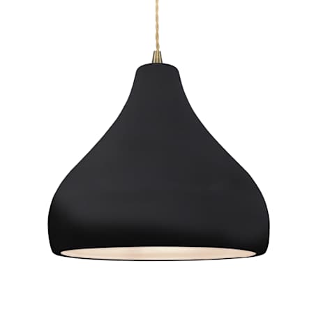 Justice Design Group Radiance 14" Wide Pendant with Twisted Beige Cord Antique Brass / Gloss Black / Matte White