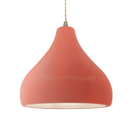 Justice Design Group Radiance 14" Wide LED Pendant with Twisted Beige Cord and Gloss Blush Antique Brass / Glosh Blush