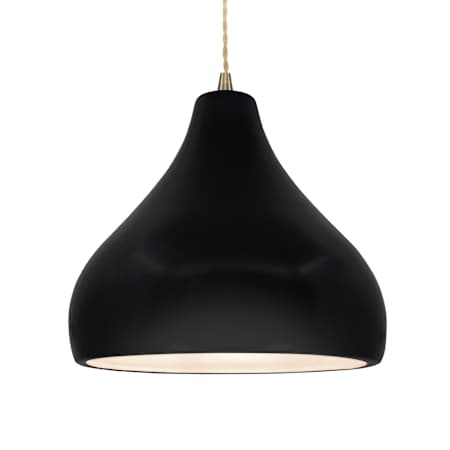 Justice Design Group Radiance 14" Wide Pendant with Twisted Beige Cord and Carbon Matte Black Shade Antique Brass / Carbon Matte Black