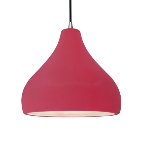 Justice Design Group Radiance 14" Wide Pendant with a Ceramic Cerise Shade Brushed Nickel