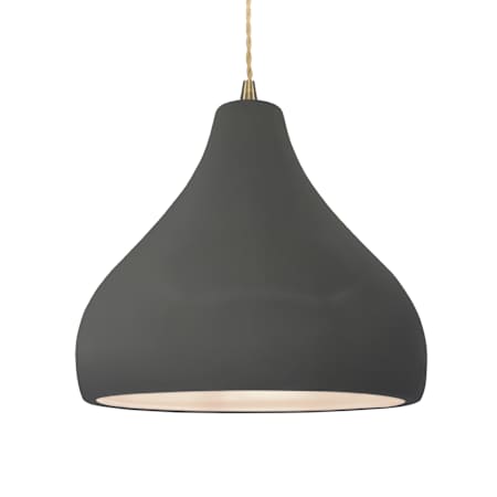 Justice Design Group Radiance 14" Wide LED Pendant with Twisted Beige Cord and Gloss Gray Shade Antique Brass / Gloss Gray