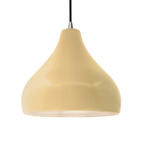 Justice Design Group Radiance 14" Wide LED Pendant with a Ceramic Muted Yellow Shade Brushed Nickel