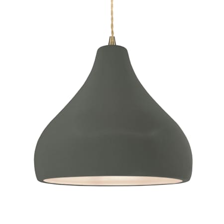 Justice Design Group Radiance 14" Wide Pendant with Twisted Beige Cord and Pewter Green Shade Antique Brass / Pewter Green