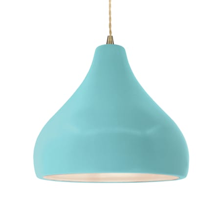 Justice Design Group Radiance 14" Wide LED Pendant with Twisted Beige Cord and Reflecting Pool Shade Antique Brass / Reflecting Pool