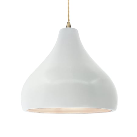Justice Design Group Radiance 14" Wide LED Pendant with Twisted Beige Cord and Gloss White Shade Antique Brass / Gloss White