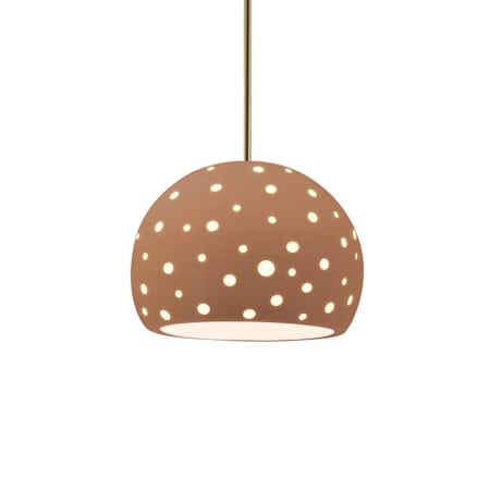 Justice Design Group Perforated Globe 10" Wide Mini Pendant with Rigid Stem Adobe / Antique Brass