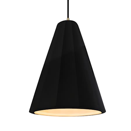 Justice Design Group Radiance Collection - Fluted 9" Wide Mini Pendant with Gloss Black with Matte White Interior Shade Antique Brass
