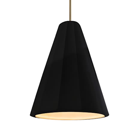 Justice Design Group Radiance Collection - Fluted 9" Wide Mini LED Pendant with Gloss Black with Matte White Interior Shade Antique Brass