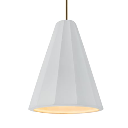 Justice Design Group Radiance Collection - Fluted 9" Wide Mini LED Pendant with Gloss White Shade Antique Brass