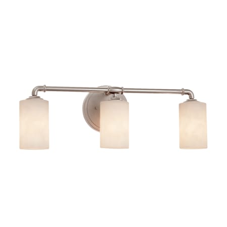 Justice Design Group Bronx 3 Light 23-3/4" Wide Integrated LED Vanity Light with Clouds Resin Cylindrical Shades Brushed Nickel