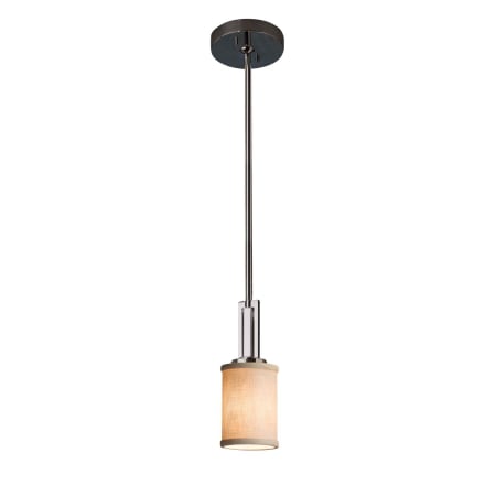Justice Design Group Era Single Light 4" Wide Integrated LED Mini Pendant with Cream Woven Fabric Cylinder Shade Polished Chrome