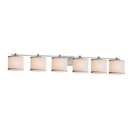 Justice Design Group Textile 6 Light 57" Wide Bathroom Vanity Light with Oval Shades from the Era Series Brushed Nickel