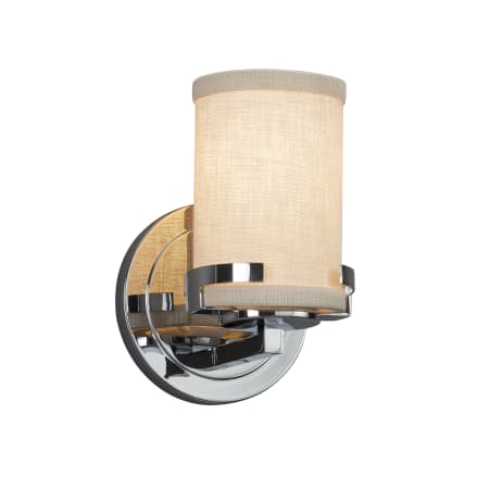 Justice Design Group Textile Single Light 5" Wide Bathroom Sconce with Cream Woven Fabric Shade Polished Chrome