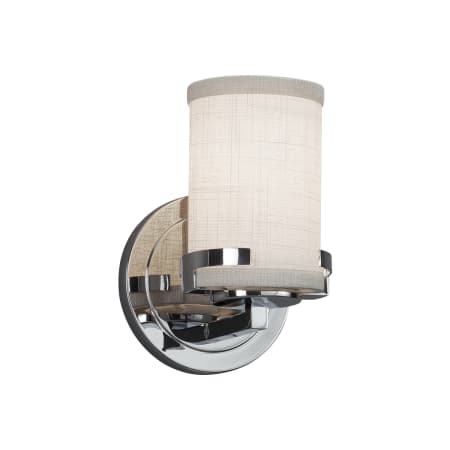 Justice Design Group Textile Single Light 5" Wide Integrated 3000K LED Bathroom Sconce with White Woven Fabric Shade Polished Chrome