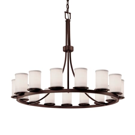 Justice Design Group Textile 15 Light 42" Wide Pillar Candle Style Chandelier with White Fabric Shades Dark Bronze