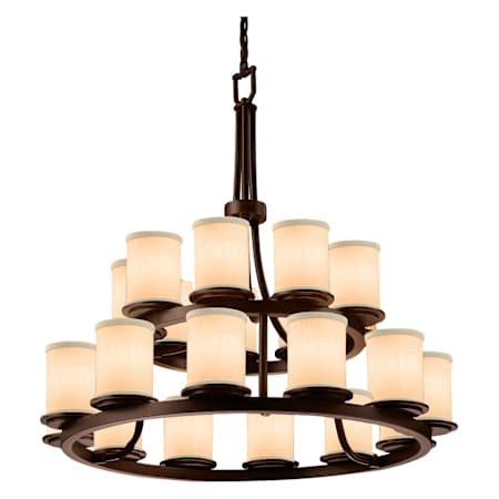 Justice Design Group Textile 33" Wide Ring Chandelier with Cream Shades Dark Bronze / Cream