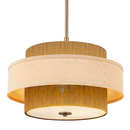 Justice Design Group Textile 3 Light 18" Wide Pendant Brushed Brass / Cream Linen