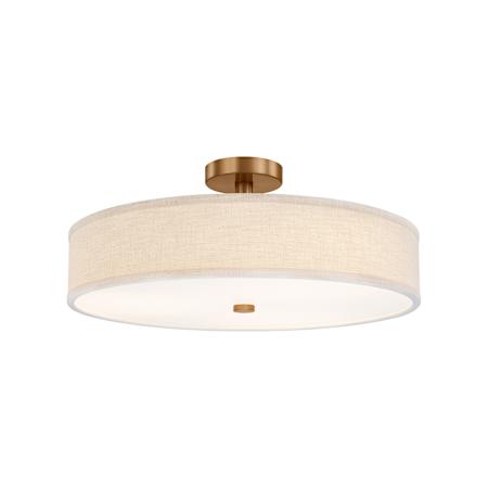 Justice Design Group Textile 24" Wide LED Semi-Flush Drum Ceiling Fixture Brushed Brass / Cream Linen