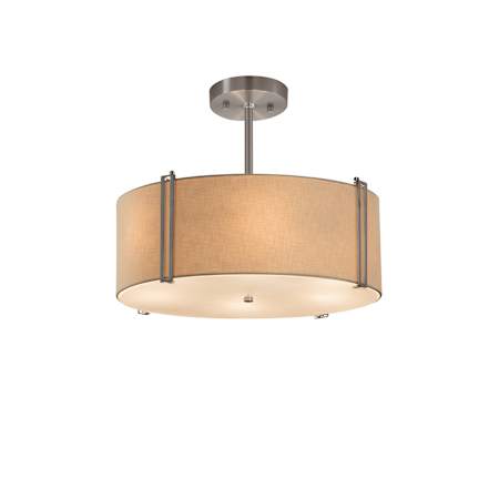 Justice Design Group Textile 2 Light 14" Drum Pendant with Cream Shade Brushed Nickel