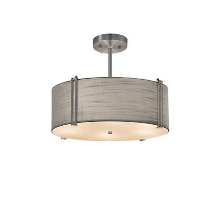 Justice Design Group Textile 2 Light 14" Wide Gray Shade Drum Pendant Brushed Nickel