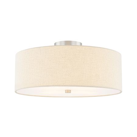 Justice Design Group Classic 4 Light 18" Wide Semi-Flush Drum Ceiling Fixture Brushed Nickel / Cream