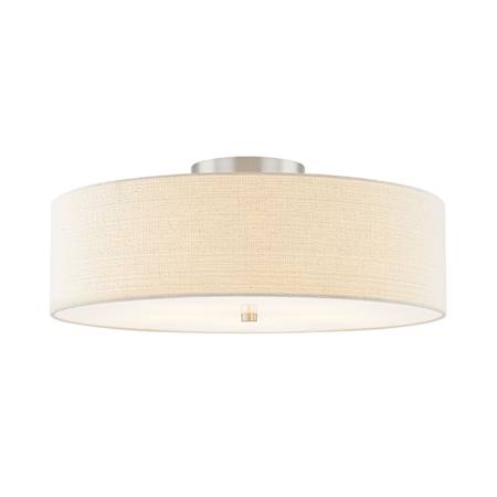 Justice Design Group Classic 5 Light 24" Wide Semi-Flush Drum Ceiling Fixture Brushed Nickel / Cream