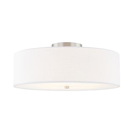 Justice Design Group Classic 5 Light 24" Wide Semi-Flush Drum Ceiling Fixture Brushed Nickel / White