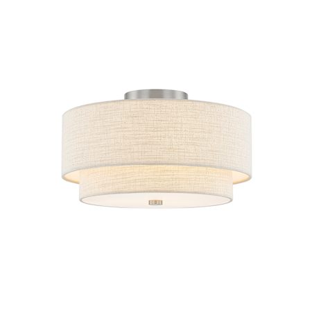 Justice Design Group Classic 3 Light 15" Wide Semi-Flush Drum Ceiling Fixture Brushed Nickel / Cream