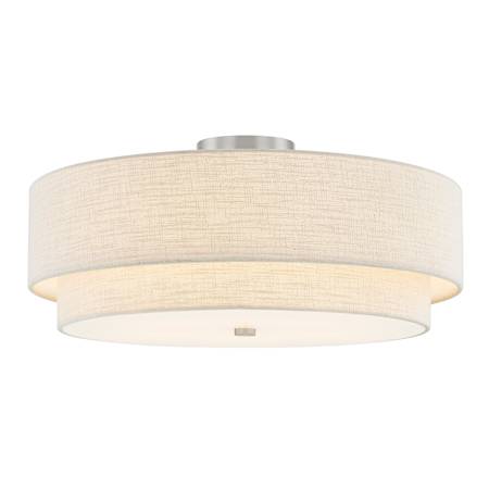 Justice Design Group Classic 5 Light 22" Wide Semi-Flush Drum Ceiling Fixture Brushed Nickel / Cream
