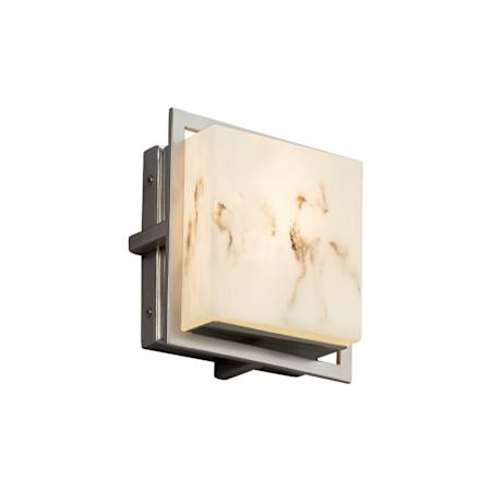 Justice Design Group LumenAria Single Light 6-1/2" High Integrated 3000K LED Outdoor Wall Sconce with Tan Faux Alabaster Resin Shade - ADA Compliant Brushed Nickel