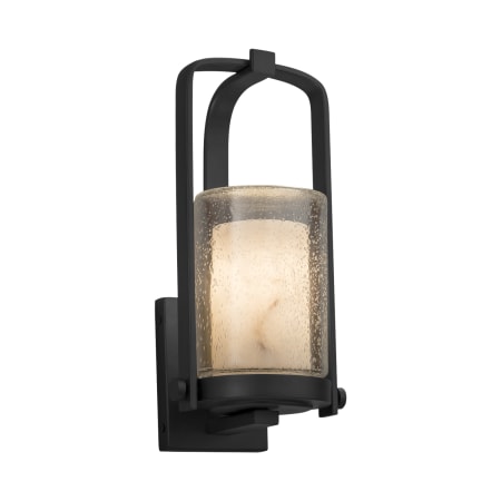Justice Design Group LumenAria Single Light 12-1/2" High Outdoor Wall Sconce with Tan Faux Alabaster Resin Shade Matte Black