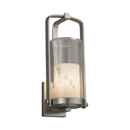Justice Design Group LumenAria Single Light 16-1/2" High Integrated 3000K LED Outdoor Wall Sconce with Tan Faux Alabaster Resin Shade Brushed Nickel