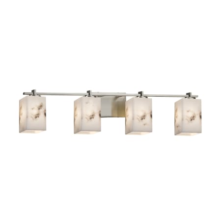 Justice Design Group LumenAria 4 Light 34" Wide Bathroom Vanity Light with Flat Rimmed Square Shades Brushed Nickel