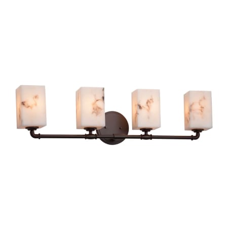 Justice Design Group Bronx 4 Light 33-1/2" Wide Integrated LED Vanity Light with Faux Alabaster Square Shades Dark Bronze