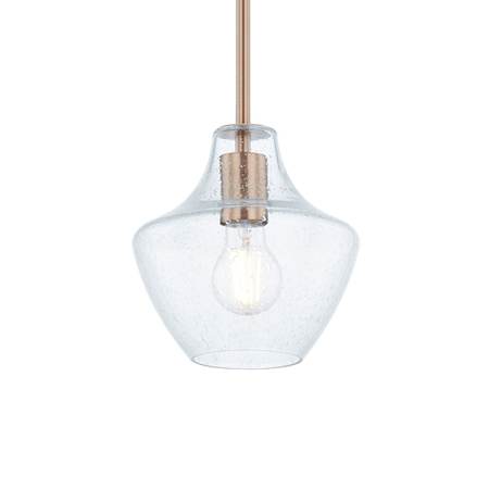 Justice Design Group Harlow 8" Wide Mini Pendant Brushed Brass / Seeded Glass