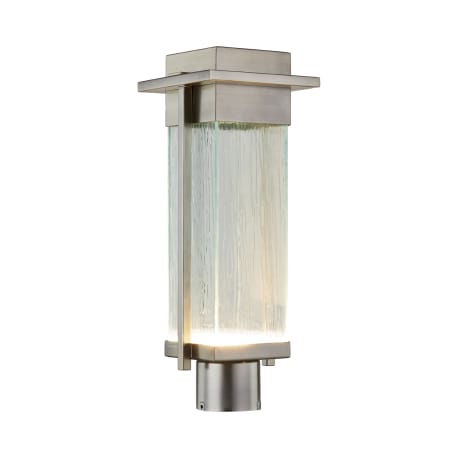 Justice Design Group Fusion 18" Tall LED Outdoor Single Head Post Light with Rain Shades Brushed Nickel