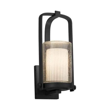 Justice Design Group Fusion Single Light 12-1/2" High Outdoor Wall Sconce with Ribbon Artisan Glass Shade Matte Black