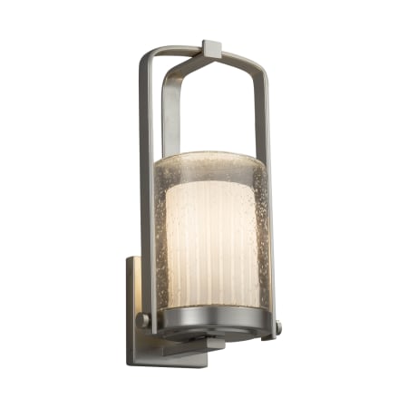 Justice Design Group Fusion Single Light 12-1/2" High Integrated 3000K LED Outdoor Wall Sconce with Ribbon Artisan Glass Shade Brushed Nickel