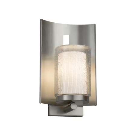 Justice Design Group Fusion Single Light 12-3/4" High Outdoor Wall Sconce with Ribbon Artisan Glass Shade Brushed Nickel