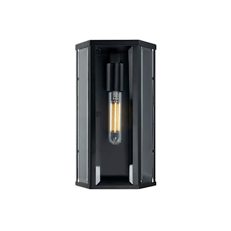 Justice Design Group Edgeworth 12" Tall Outdoor Wall Sconce Matte Black / Clear Glass