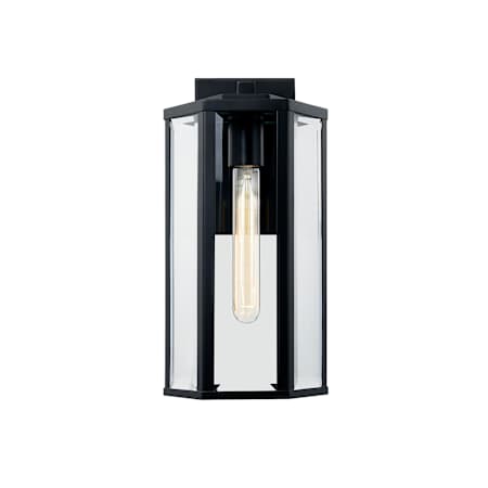 Justice Design Group Edgeworth 14" Tall Outdoor Wall Sconce Matte Black / Clear Glass