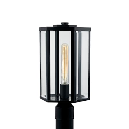 Justice Design Group Edgeworth 16" Tall Post Light Matte Black / Clear Glass