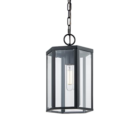 Justice Design Group Edgeworth 9" Wide Outdoor Mini Pendant Matte Black / Clear Glass