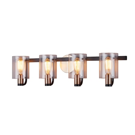 Justice Design Group Poise 4 Light 33" Wide Bathroom Vanity Light with Clear Glass Shades Matte Black / Brass