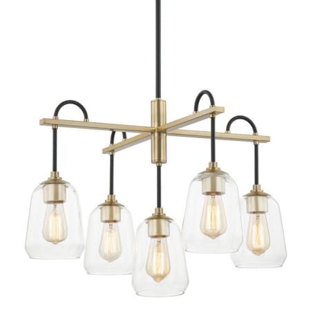 Justice Design Group Arcwell 5 Light 27" Wide Chandelier with Clear Artisan Glass Shades Matte Black / Brass