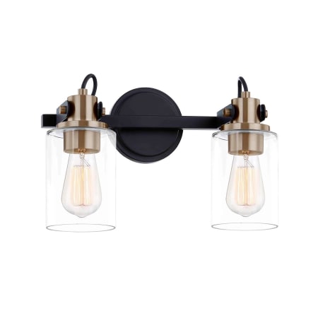 Justice Design Group Brooklyn 2 Light 14" Wide Vanity Light with Clear Artisan Glass Shades Matte Black / Brass